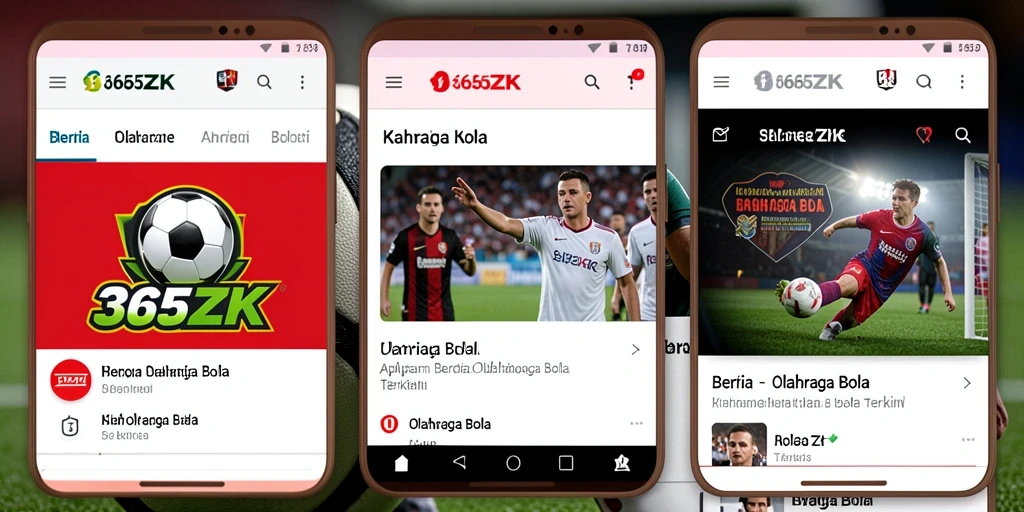 Antarmuka aplikasi 365ZK dengan berita olahraga bola terkini.