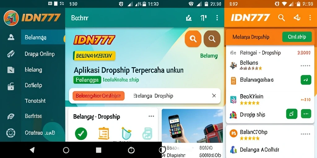 Tampilan antarmuka aplikasi IDN777 yang memudahkan pengguna melakukan Dropship.