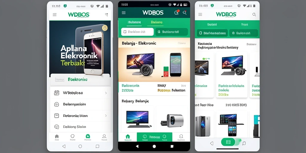 Tampilan antarmuka utama aplikasi WDBOS untuk belanja elektronik.